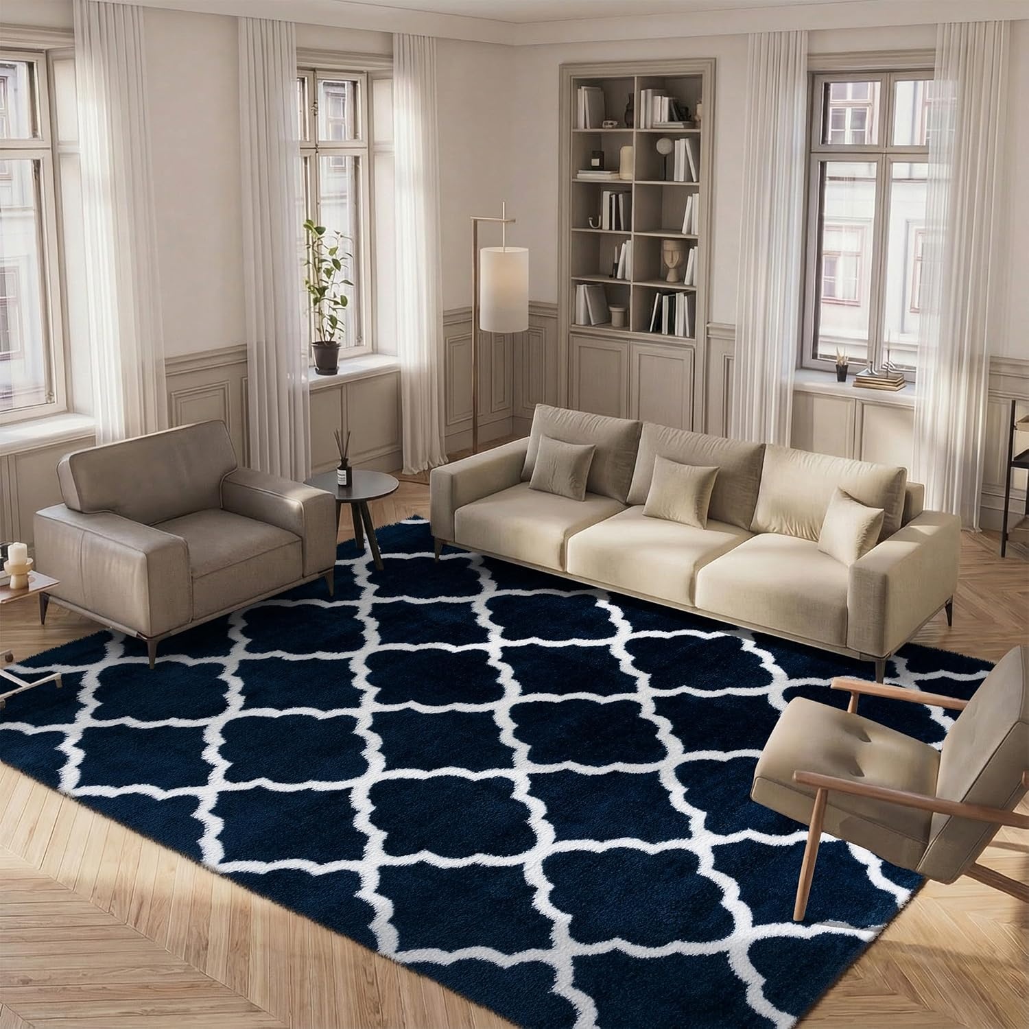 image:imageSAFAVIEH Tahoe Shag Collection Area Rug 9 x 12 Black amp White Trellis Design NonShedding amp Easy Care 12inch Thick Ideal for High Traffic Areas in Living Room Bedroom THO675ZNavyWhite