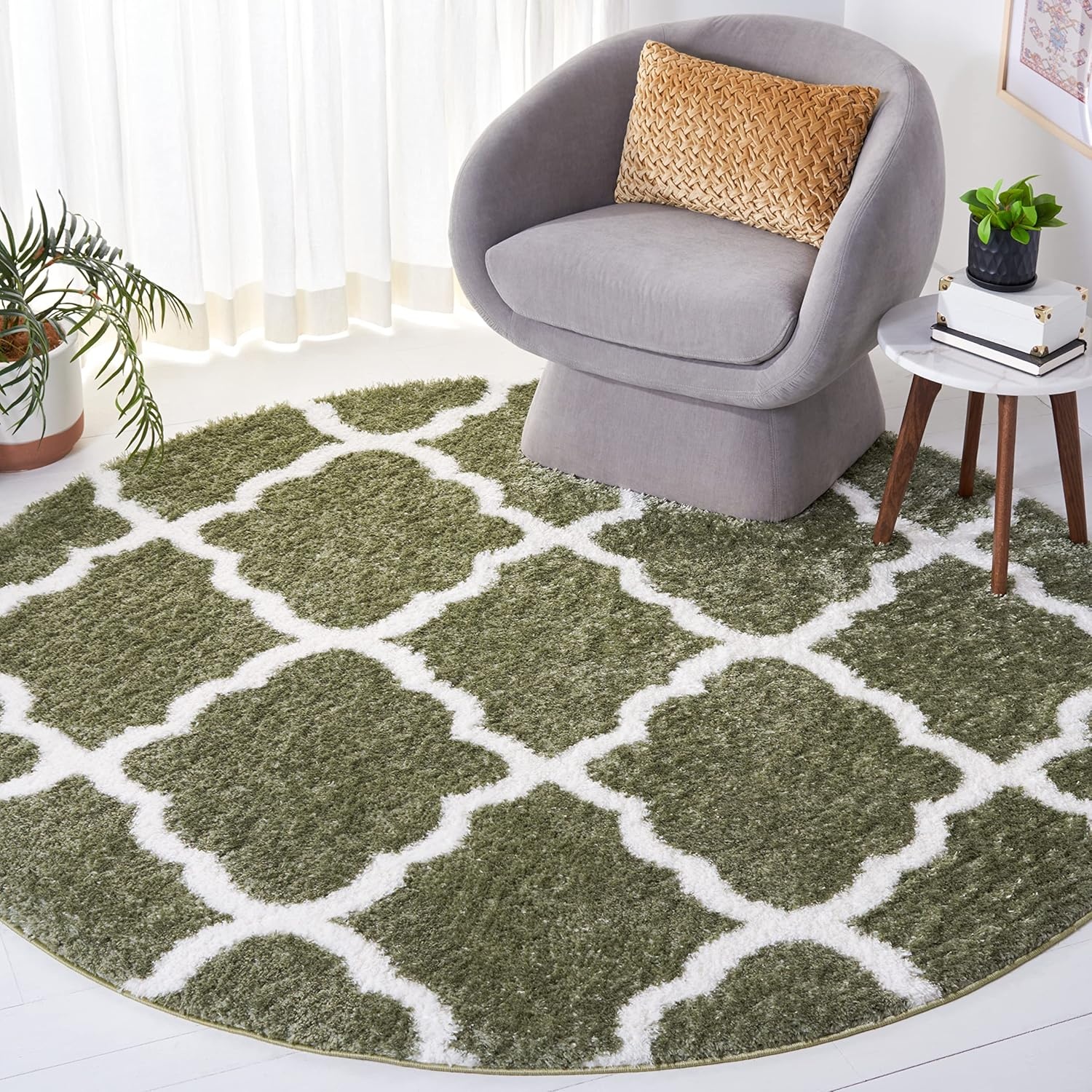 image:imageSAFAVIEH Tahoe Shag Collection Area Rug 9 x 12 Black amp White Trellis Design NonShedding amp Easy Care 12inch Thick Ideal for High Traffic Areas in Living Room Bedroom THO675ZSageWhite
