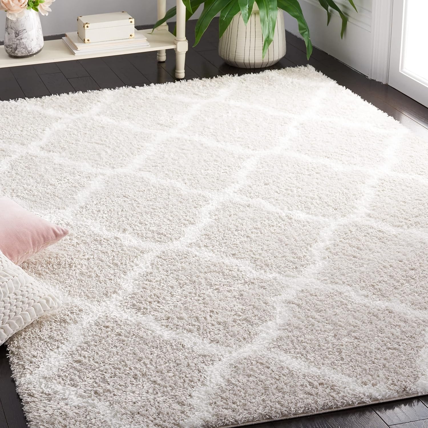 image:imageSAFAVIEH Tahoe Shag Collection Area Rug 9 x 12 Black amp White Trellis Design NonShedding amp Easy Care 12inch Thick Ideal for High Traffic Areas in Living Room Bedroom THO675ZSilverWhite