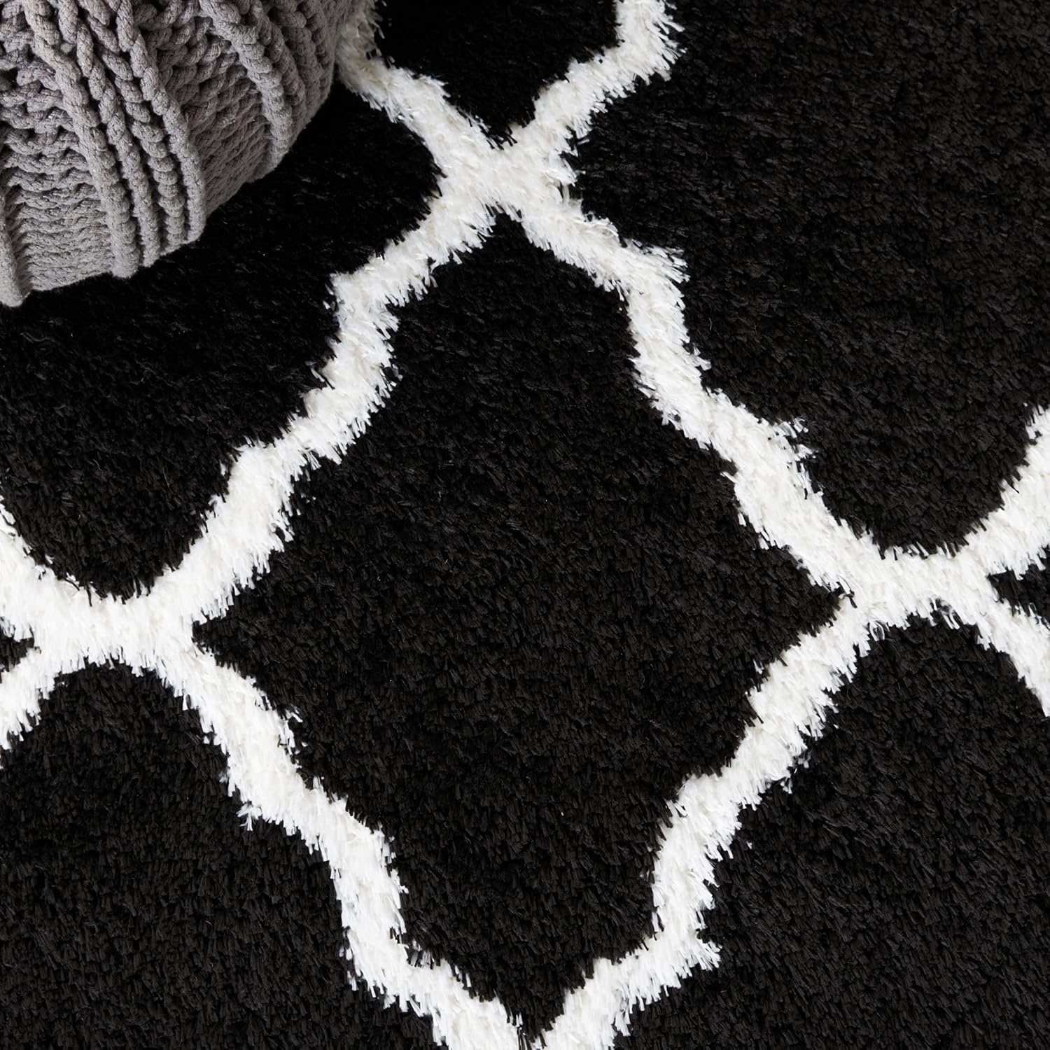 image:imageSAFAVIEH Tahoe Shag Collection Area Rug 9 x 12 Black amp White Trellis Design NonShedding amp Easy Care 12inch Thick Ideal for High Traffic Areas in Living Room Bedroom THO675ZBlackWhite