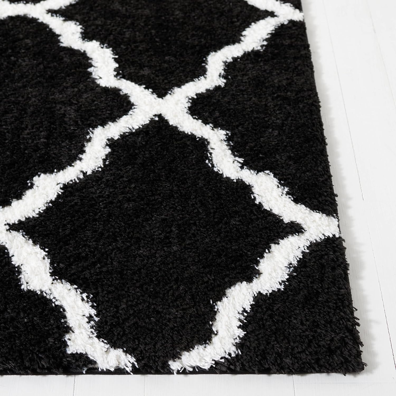 image:imageSAFAVIEH Tahoe Shag Collection Area Rug 9 x 12 Black amp White Trellis Design NonShedding amp Easy Care 12inch Thick Ideal for High Traffic Areas in Living Room Bedroom THO675ZBlackWhite