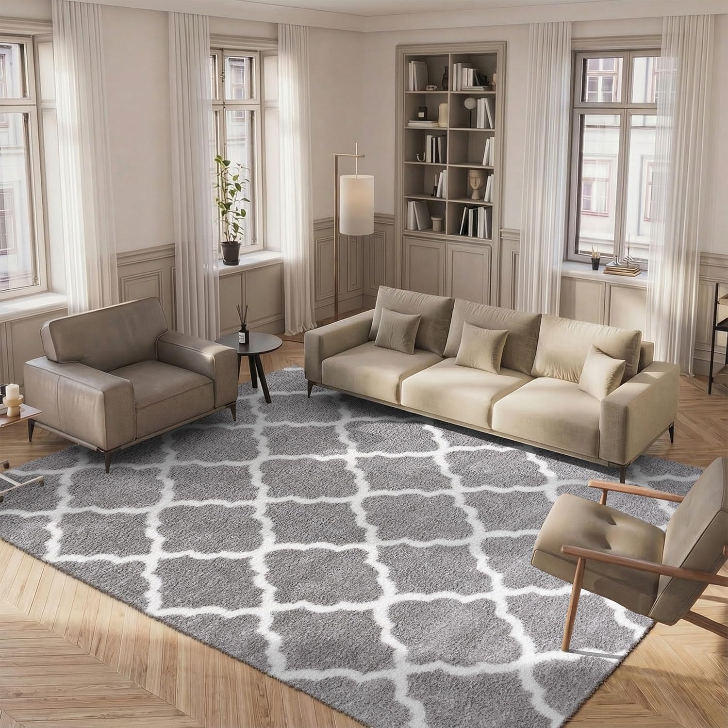 image:imageSAFAVIEH Tahoe Shag Collection Area Rug 9 x 12 Black amp White Trellis Design NonShedding amp Easy Care 12inch Thick Ideal for High Traffic Areas in Living Room Bedroom THO675ZGreyWhite