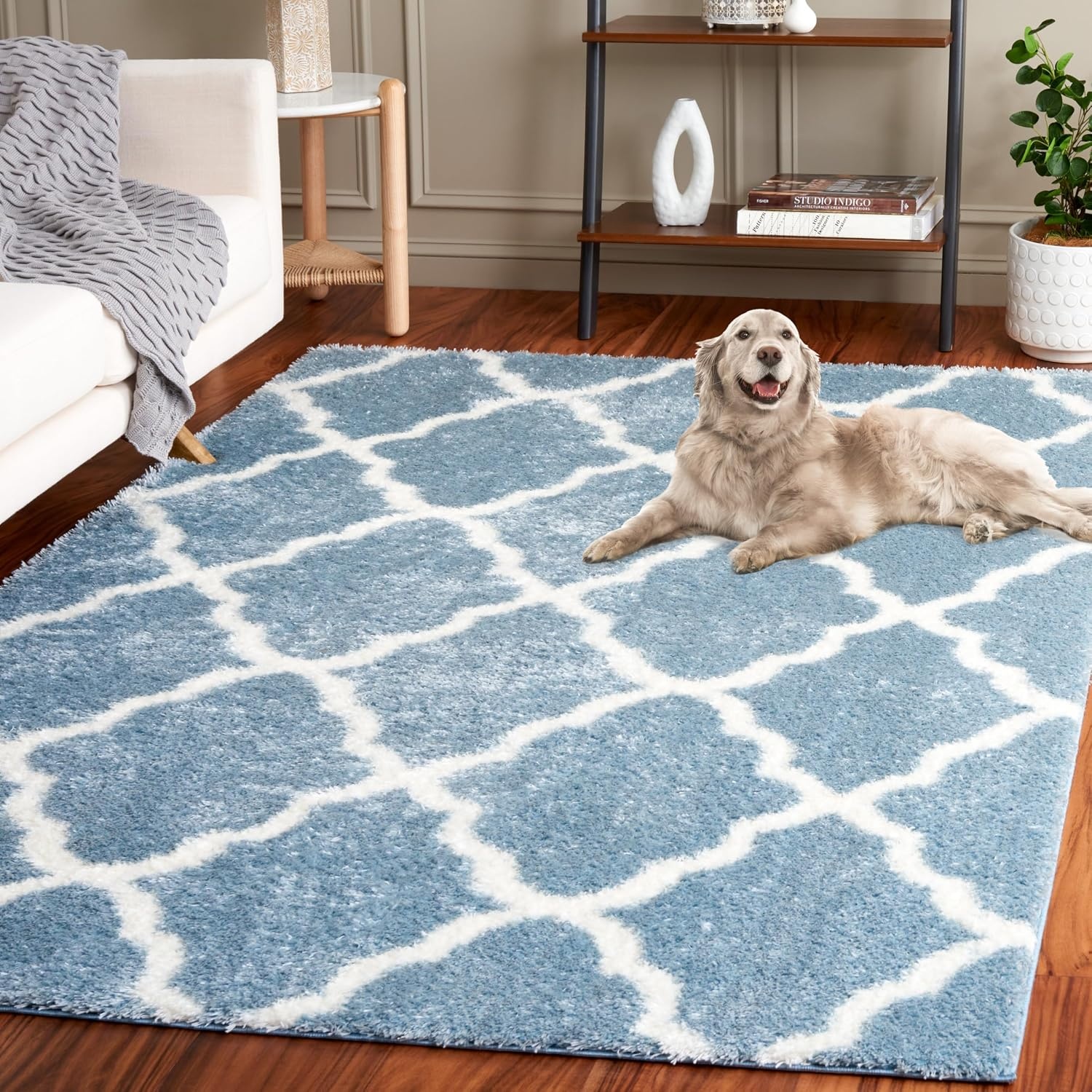 image:imageSAFAVIEH Tahoe Shag Collection Area Rug 9 x 12 Black amp White Trellis Design NonShedding amp Easy Care 12inch Thick Ideal for High Traffic Areas in Living Room Bedroom THO675ZBlueWhite