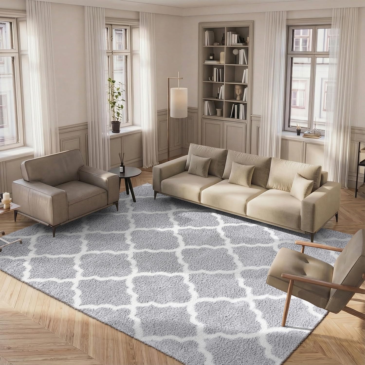 image:imageSAFAVIEH Tahoe Shag Collection Area Rug 9 x 12 Black amp White Trellis Design NonShedding amp Easy Care 12inch Thick Ideal for High Traffic Areas in Living Room Bedroom THO675ZLight GreyWhite