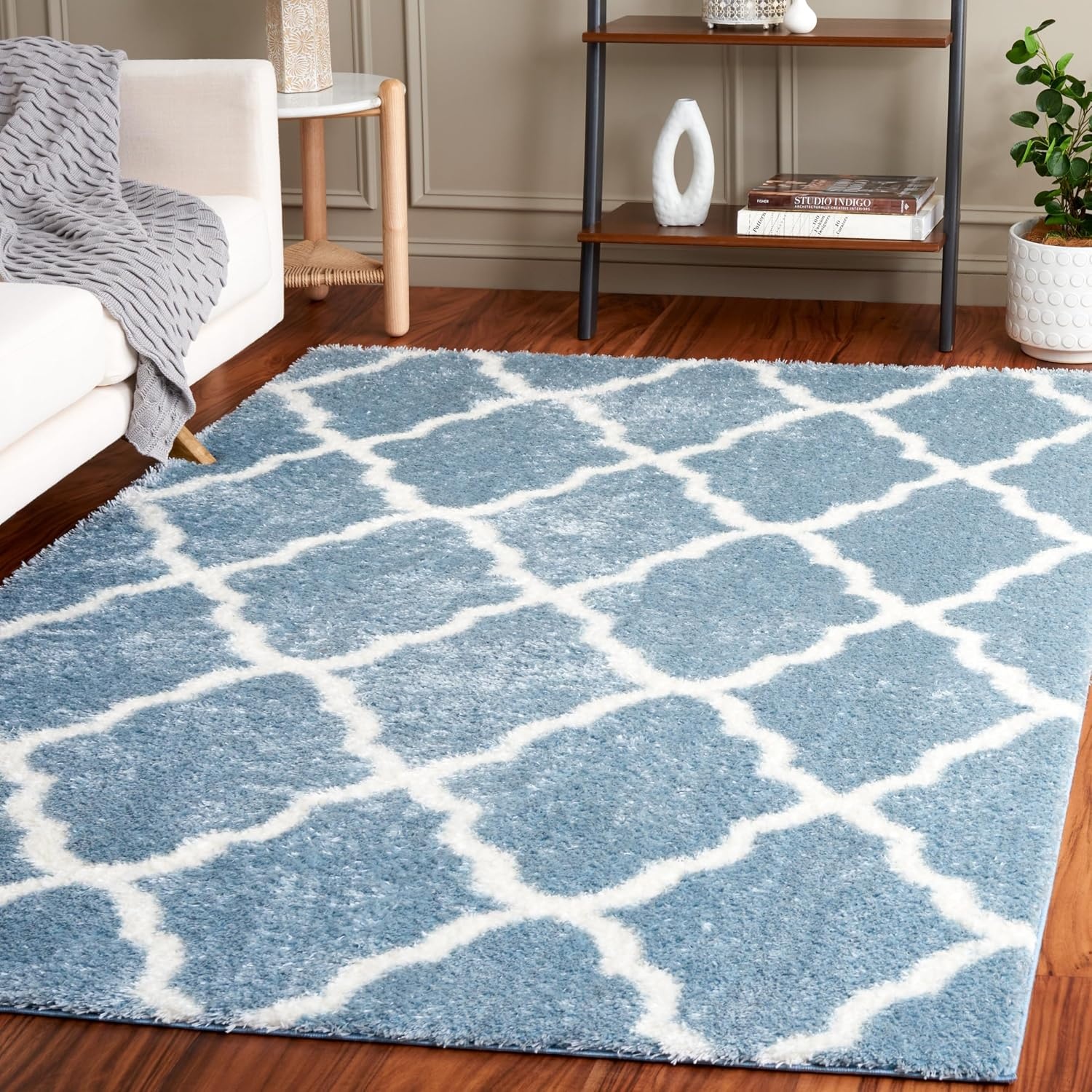 image:imageSAFAVIEH Tahoe Shag Collection Area Rug 9 x 12 Black amp White Trellis Design NonShedding amp Easy Care 12inch Thick Ideal for High Traffic Areas in Living Room Bedroom THO675ZBlueWhite