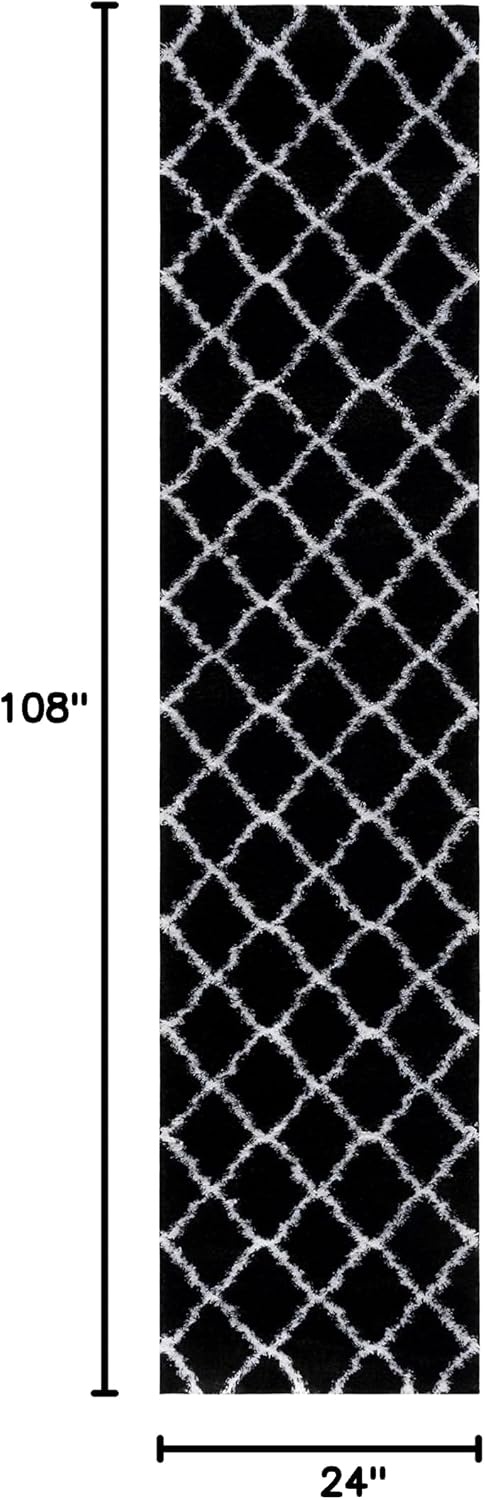 image:imageSAFAVIEH Tahoe Shag Collection Area Rug 9 x 12 Black amp White Trellis Design NonShedding amp Easy Care 12inch Thick Ideal for High Traffic Areas in Living Room Bedroom THO675ZBlackWhite