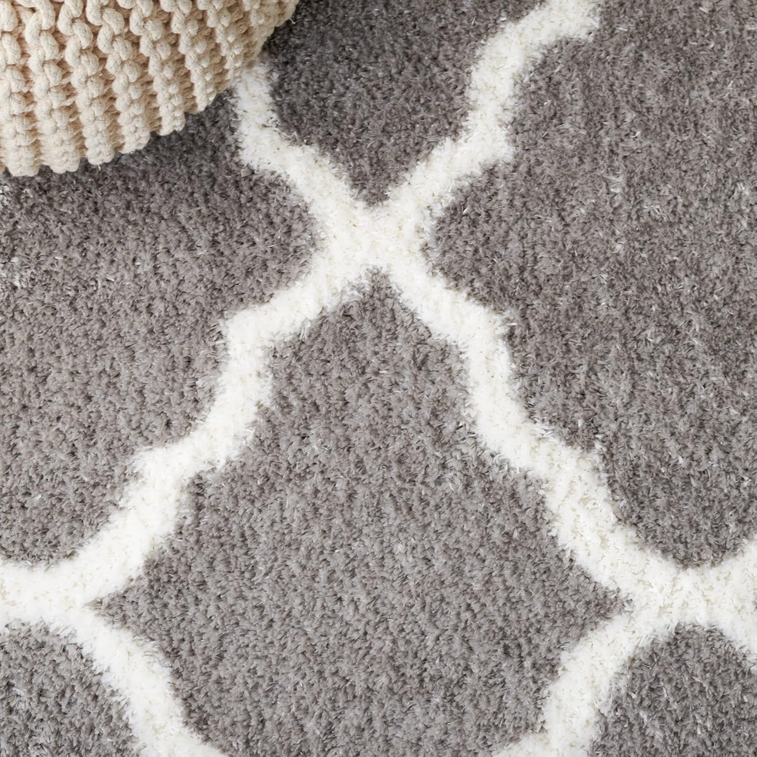 image:imageSAFAVIEH Tahoe Shag Collection Area Rug 9 x 12 Black amp White Trellis Design NonShedding amp Easy Care 12inch Thick Ideal for High Traffic Areas in Living Room Bedroom THO675ZGreyWhite