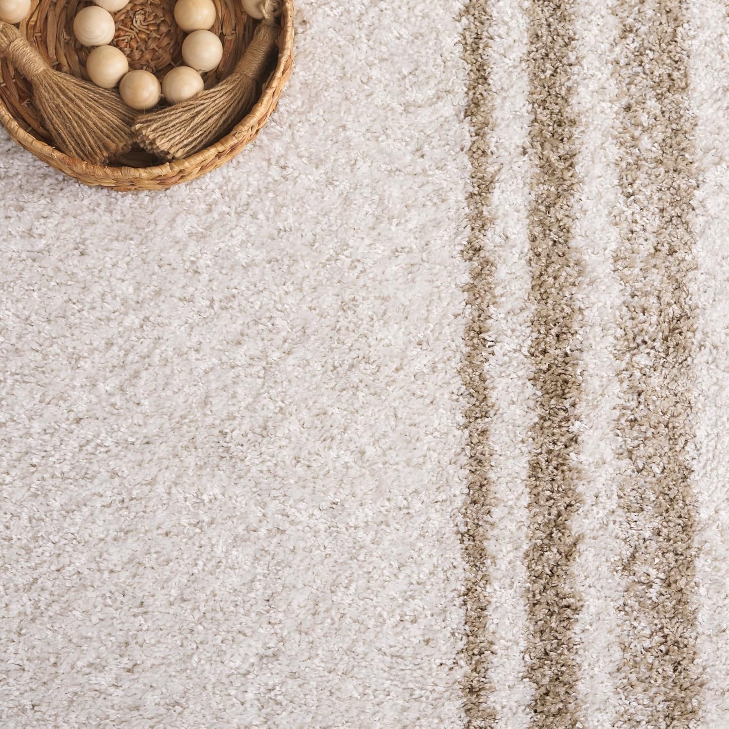 image:imageSafavieh Area Rug 8x10 Border amp Stripe Shag Collection Large Ivory amp Grey NonShedding amp Easy Cleaning Ultra Plush Thick Pile Ideal for Living Room Bedroom Dining Space BSP251FIvoryBeige