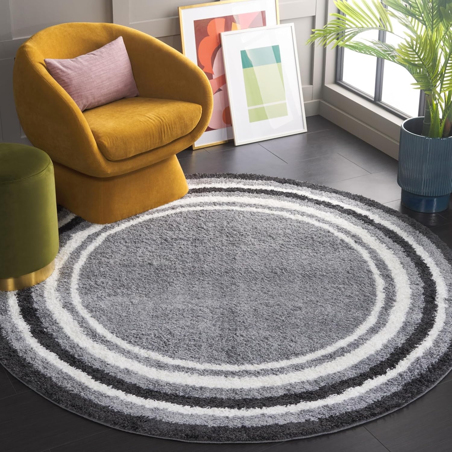 image:imageSafavieh Area Rug 8x10 Border amp Stripe Shag Collection Large Ivory amp Grey NonShedding amp Easy Cleaning Ultra Plush Thick Pile Ideal for Living Room Bedroom Dining Space BSP251FGreyBlack