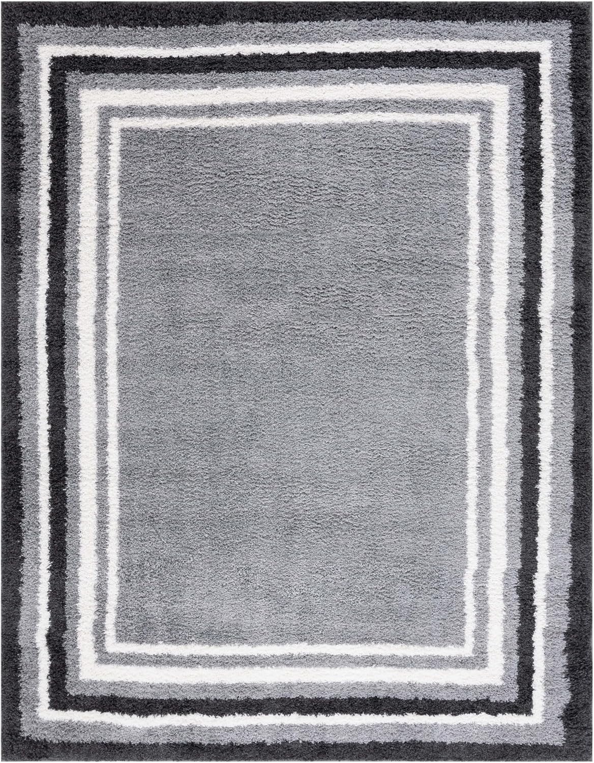 image:imageSafavieh Area Rug 8x10 Border amp Stripe Shag Collection Large Ivory amp Grey NonShedding amp Easy Cleaning Ultra Plush Thick Pile Ideal for Living Room Bedroom Dining Space BSP251FGreyBlack