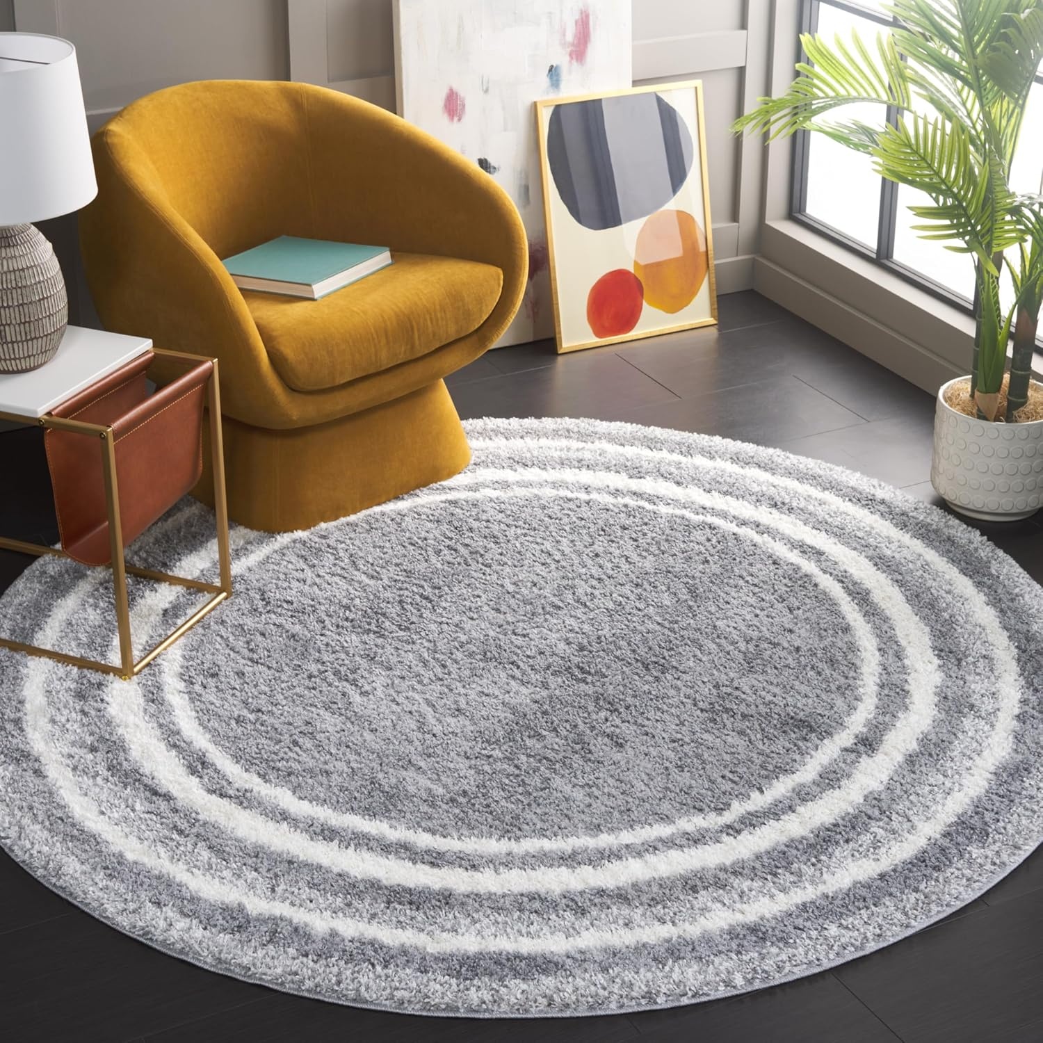 image:imageSafavieh Area Rug 8x10 Border amp Stripe Shag Collection Large Ivory amp Grey NonShedding amp Easy Cleaning Ultra Plush Thick Pile Ideal for Living Room Bedroom Dining Space BSP251FGreyIvory