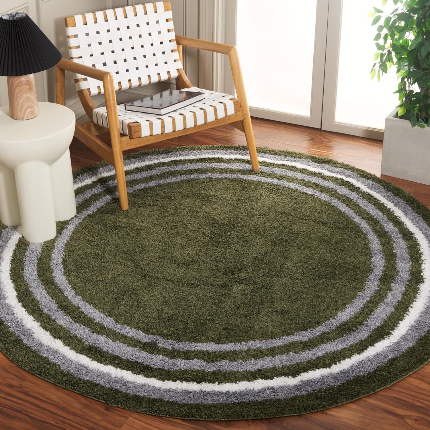 image:imageSafavieh Area Rug 8x10 Border amp Stripe Shag Collection Large Ivory amp Grey NonShedding amp Easy Cleaning Ultra Plush Thick Pile Ideal for Living Room Bedroom Dining Space BSP251FGreen