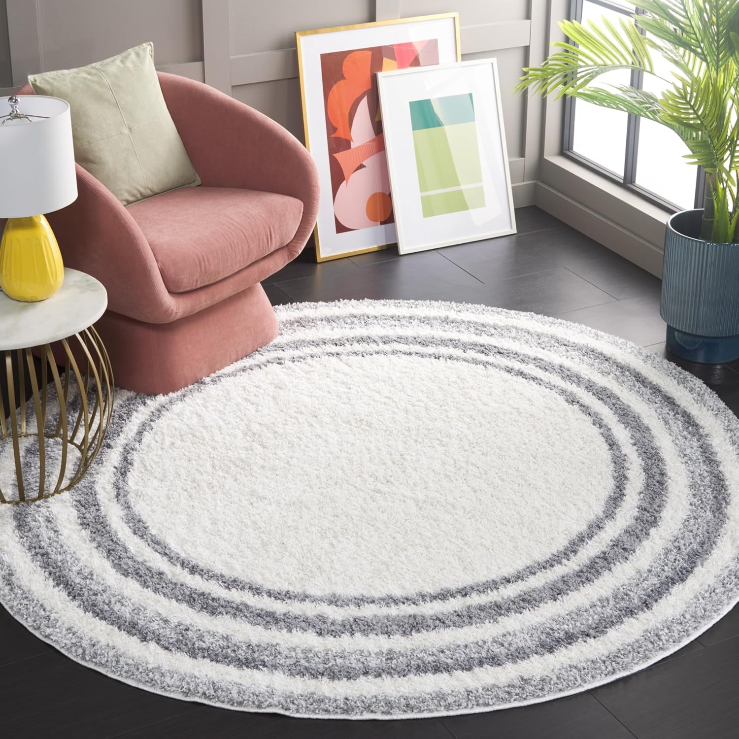 image:imageSafavieh Area Rug 8x10 Border amp Stripe Shag Collection Large Ivory amp Grey NonShedding amp Easy Cleaning Ultra Plush Thick Pile Ideal for Living Room Bedroom Dining Space BSP251FIvoryGrey