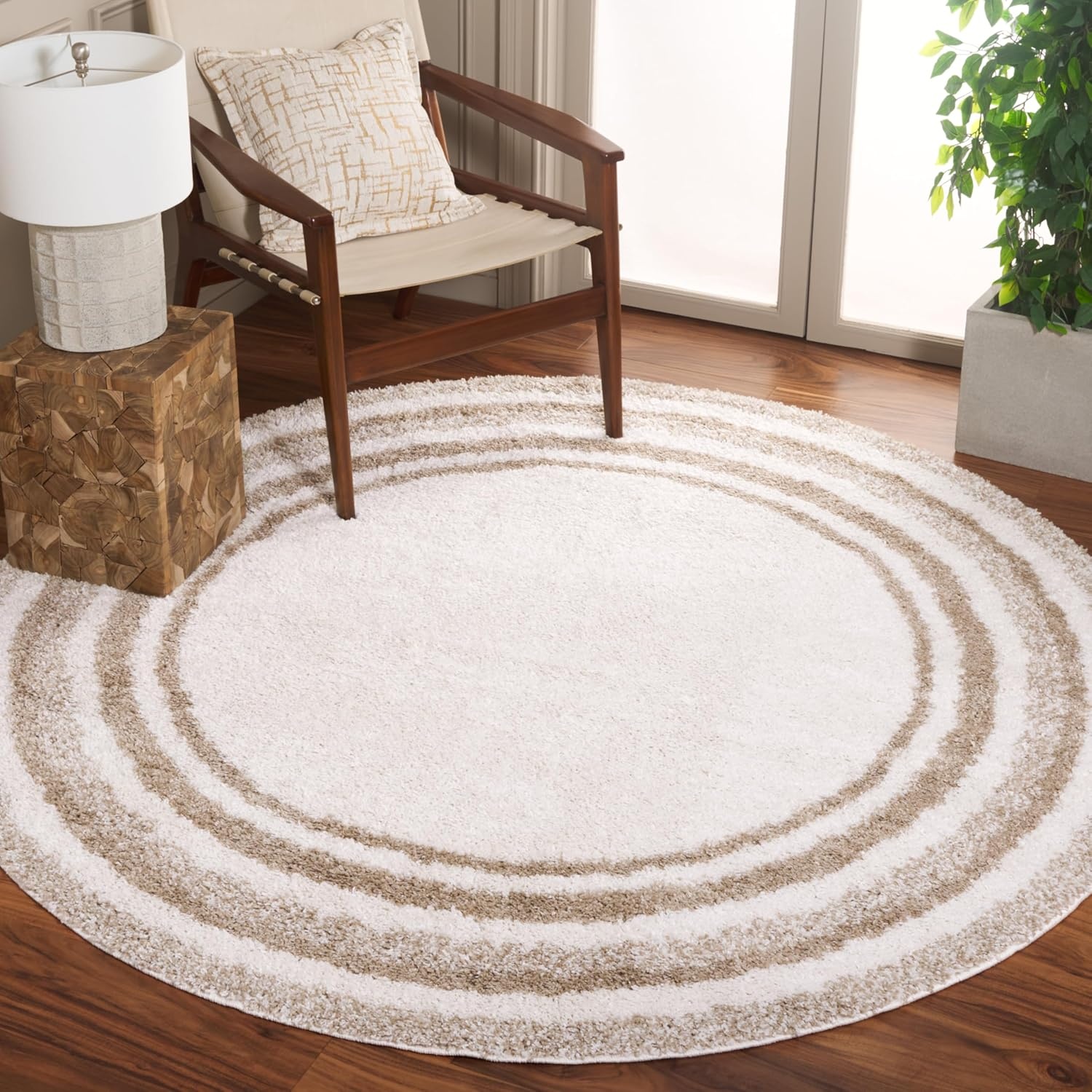image:imageSafavieh Area Rug 8x10 Border amp Stripe Shag Collection Large Ivory amp Grey NonShedding amp Easy Cleaning Ultra Plush Thick Pile Ideal for Living Room Bedroom Dining Space BSP251FIvoryBeige