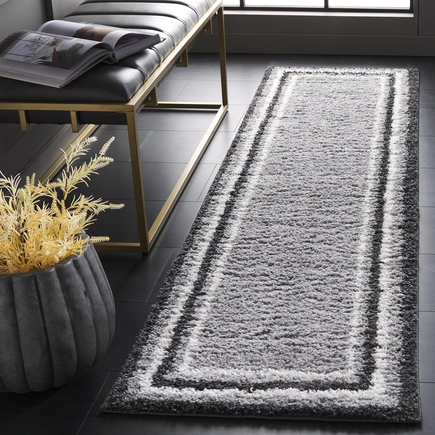 image:imageSafavieh Area Rug 8x10 Border amp Stripe Shag Collection Large Ivory amp Grey NonShedding amp Easy Cleaning Ultra Plush Thick Pile Ideal for Living Room Bedroom Dining Space BSP251FGreyBlack