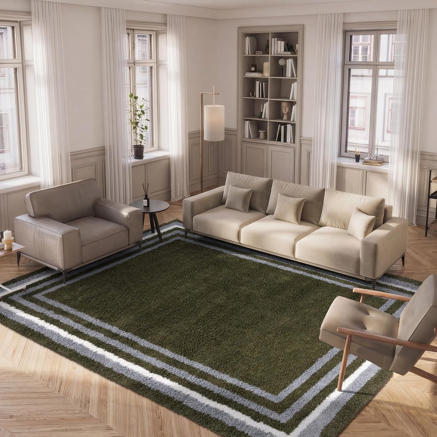 image:imageSafavieh Area Rug 8x10 Border amp Stripe Shag Collection Large Ivory amp Grey NonShedding amp Easy Cleaning Ultra Plush Thick Pile Ideal for Living Room Bedroom Dining Space BSP251FGreen