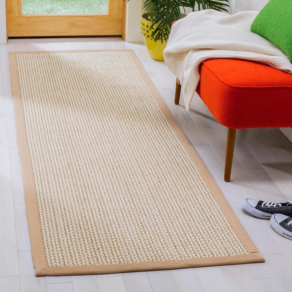 image:imageSAFAVIEH Area Rug 10x14 Natural Fiber Collection Large Beige Sisal amp Wool Woven Design with Border NF475BBeige