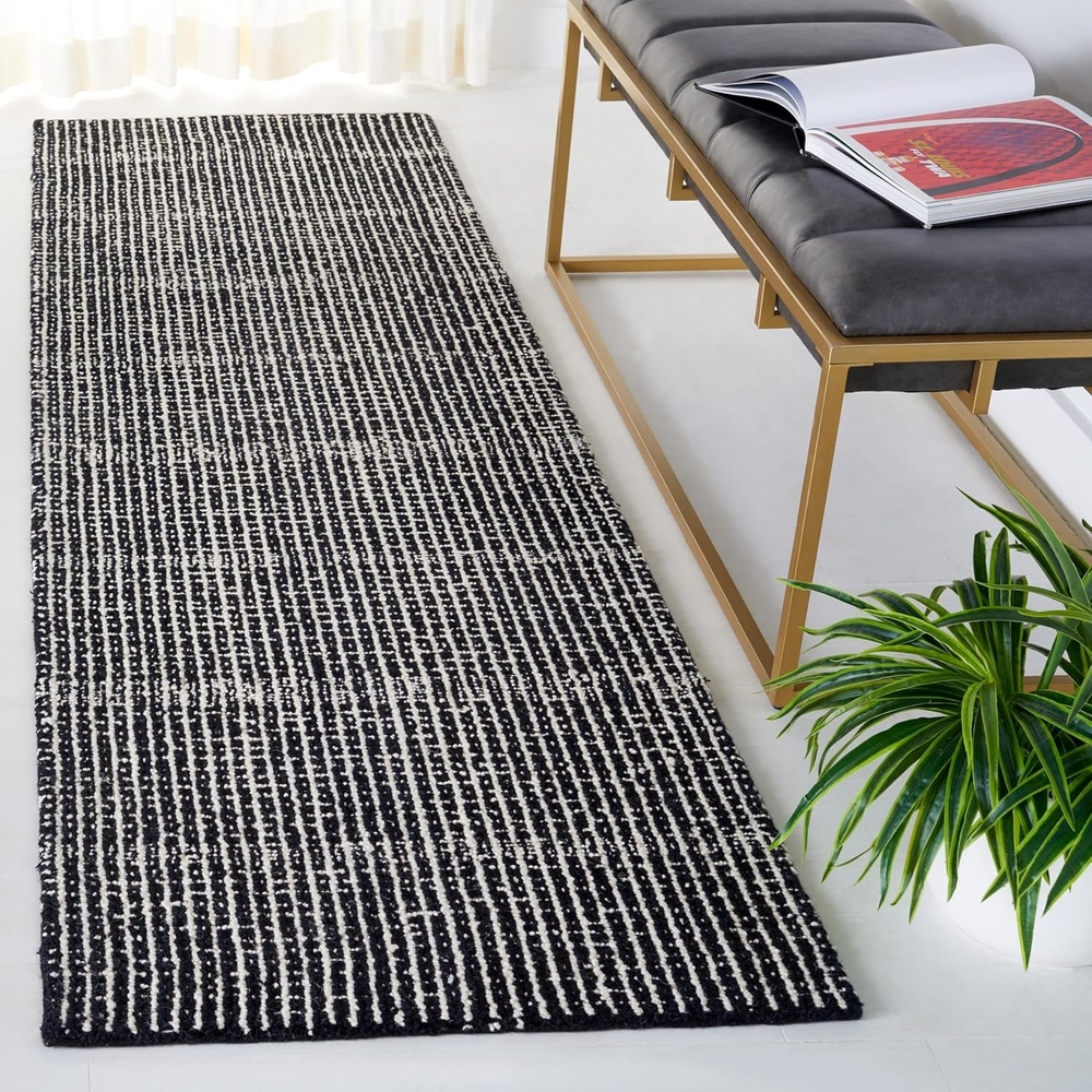 image:imageSAFAVIEH Area Rug 8x10 Abstract Collection Large Black amp Ivory Handmade Wool Ideal for Living Room Bedroom Office Dining Space ABT482ZBlackIvory