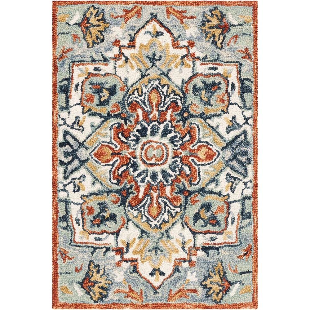 image:imageSAFAVIEH Area Rug 8x10 Aspen Collection Large Blue amp Rust Handmade Wool Boho Design Ideal for Living Room Bedroom Office Dining Space APN312ABlueRust