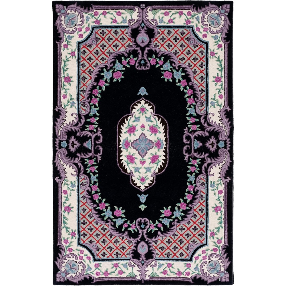 image:imageSAFAVIEH Area Rug 8x10 Bellagio Collection Large Blue amp Pink Handmade Wool Medallion Design Ideal for Living Room Bedroom Office Dining Space BLG535MBlackIvory