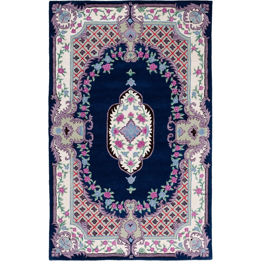 image:imageSAFAVIEH Area Rug 8x10 Bellagio Collection Large Blue amp Pink Handmade Wool Medallion Design Ideal for Living Room Bedroom Office Dining Space BLG535MNavyIvory