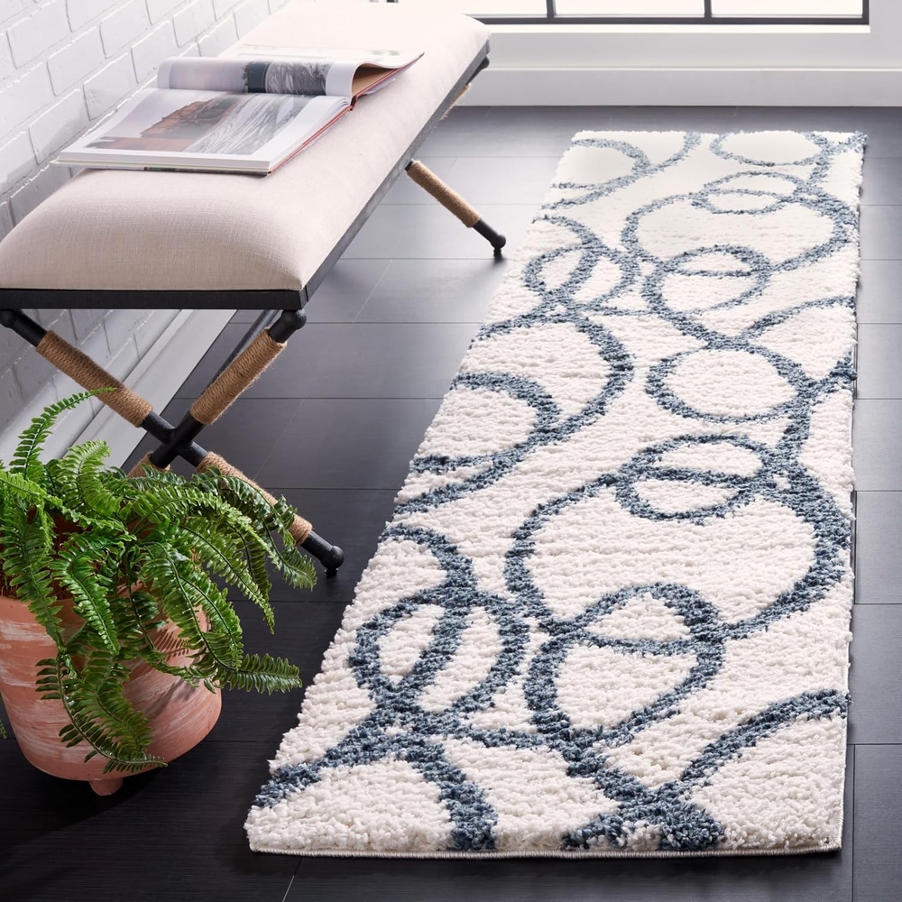 image:imageSAFAVIEH Area Rug 8x10 Calico Shag Collection Large Ivory amp Blue Modern Design NonShedding amp Easy Cleaning Ultra Plush Thick Pile Ideal for Living Room Bedroom Dining Space CLC118AIvoryBlue