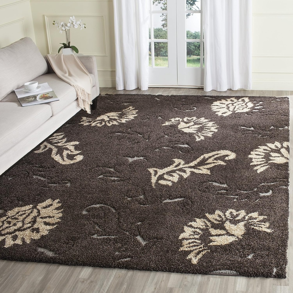 image:imageSAFAVIEH Area Rug 8x10 Florida Shag Collection Large Dark Brown amp Smoke Floral Pattern NonShedding amp Easy Cleaning Plush Thick Pile Ideal for Living Room Bedroom Dining Space SG4632879