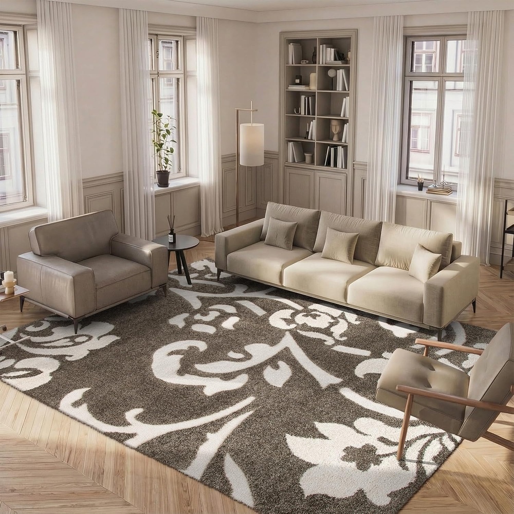 image:imageSAFAVIEH Area Rug 8x10 Florida Shag Collection Large Smoke amp Beige Floral Design NonShedding amp Easy Cleaning Plush Thick Pile Ideal for Living Room Bedroom Dining Space SG4587913