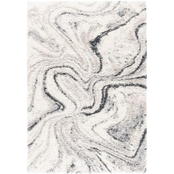 image:imageSAFAVIEH Area Rug 8x10  Fontana Shag Collection  Large  Ivory amp Green Modern Design NonShedding amp Easy Cleaning Ultra Plush Thick Pile Ideal for Living Room Bedroom Dining Space FNT848BIvoryGrey
