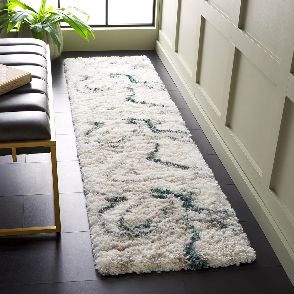 image:imageSAFAVIEH Area Rug 8x10  Fontana Shag Collection  Large  Ivory amp Green Modern Design NonShedding amp Easy Cleaning Ultra Plush Thick Pile Ideal for Living Room Bedroom Dining Space FNT848BIvoryGreen
