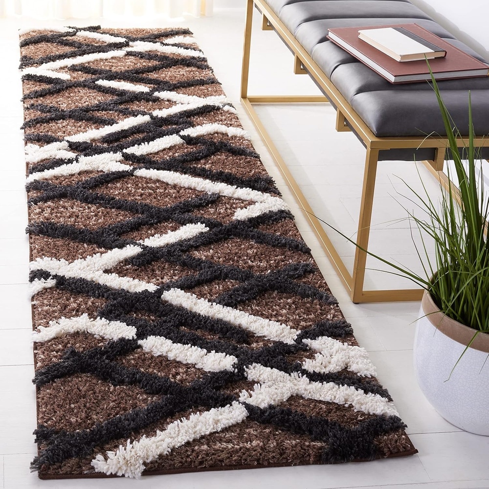image:imageSAFAVIEH Area Rug 8x10  HiLo Shag Collection  Large  Charcoal amp Ivory NonShedding amp Easy Cleaning Ultra Plush Thick Raised Pile Ideal for Living Room Bedroom Dining Space HLS206HBrownIvory Charcoal