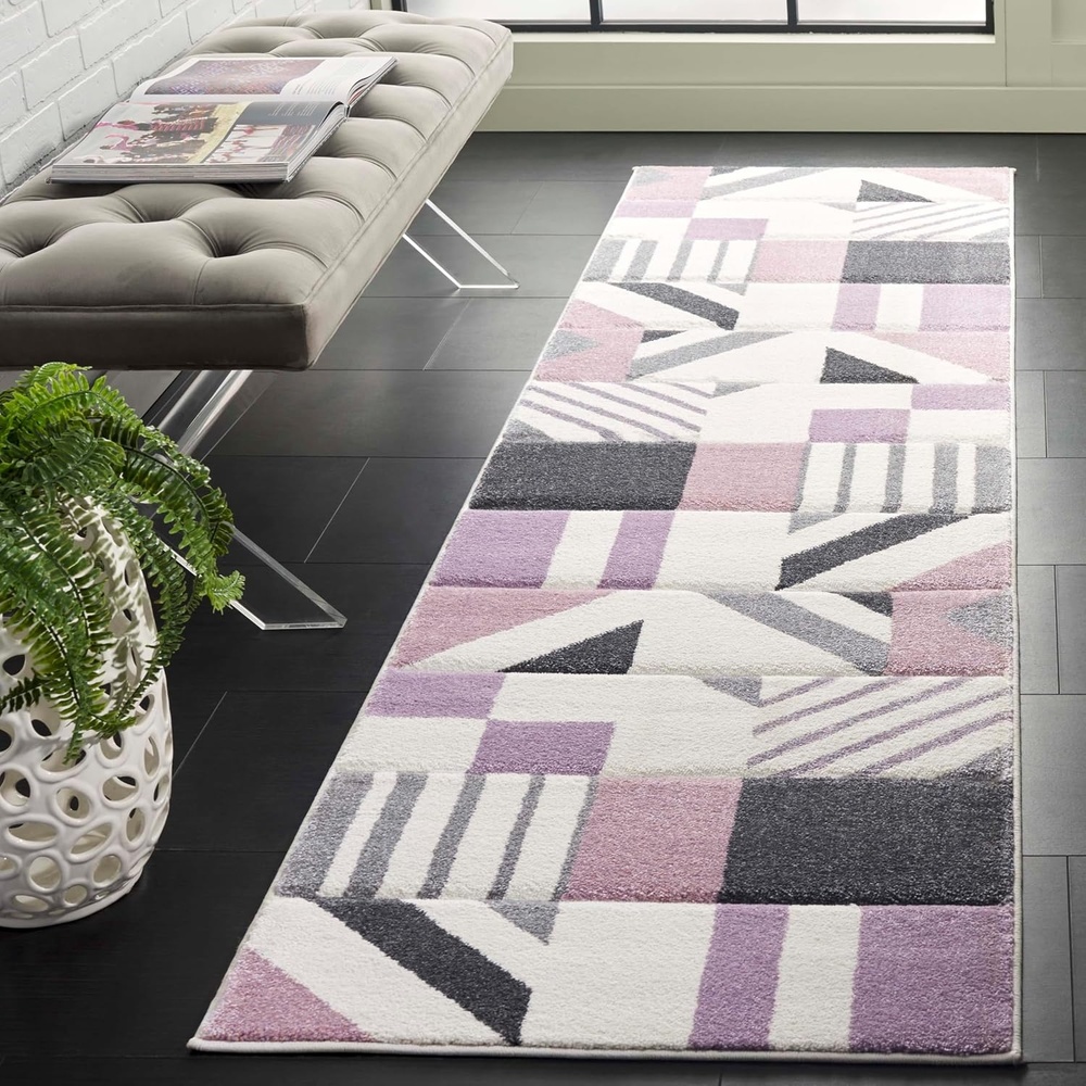 image:imageSAFAVIEH Area Rug 8x10 Hollywood Collection Large Ivory amp Peacock Blue MidCentury Modern Design NonShedding amp Easy Cleaning Ideal for Living Room Bedroom Office Dining Space HLW709BIvoryPurple