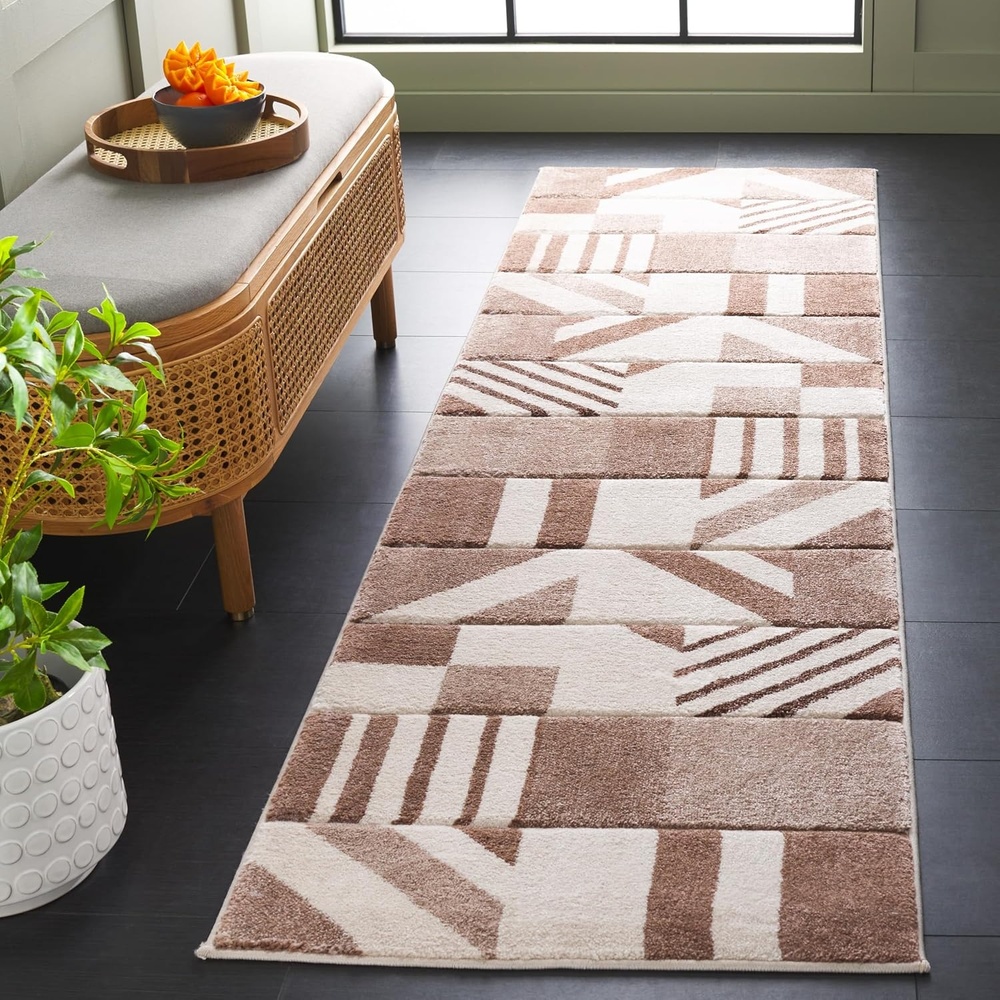 image:imageSAFAVIEH Area Rug 8x10 Hollywood Collection Large Ivory amp Peacock Blue MidCentury Modern Design NonShedding amp Easy Cleaning Ideal for Living Room Bedroom Office Dining Space HLW709BIvoryBrown