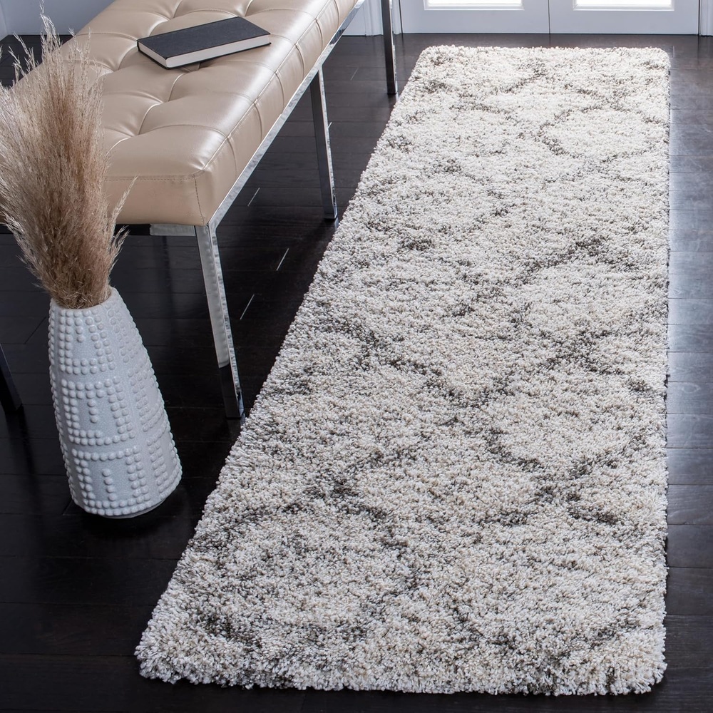 image:imageSAFAVIEH Area Rug 8x10 Hudson Shag Collection Large Grey amp Ivory Trellis Pattern NonShedding amp Easy Cleaning Ultra Plush Thick Pile Ideal for Living Room Bedroom Dining Space SGH269FIvoryGrey