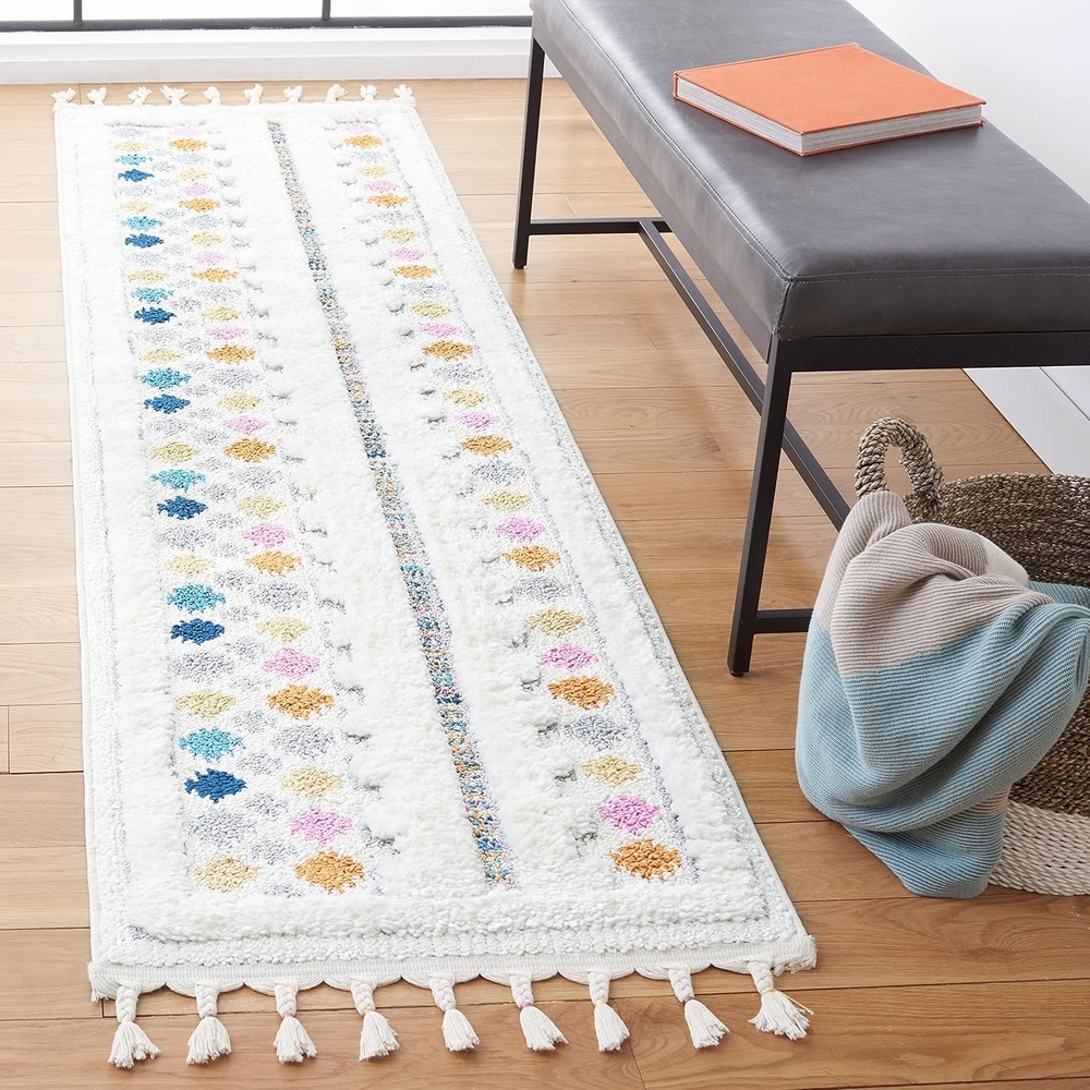 image:imageSAFAVIEH Area Rug 8x10 Moroccan Fringe Shag Collection Large Ivory amp Grey Boho Design NonShedding amp Easy Cleaning Plush Thick Pile Ideal for Living Room Bedroom Dining Space MFG102AIvoryGrey