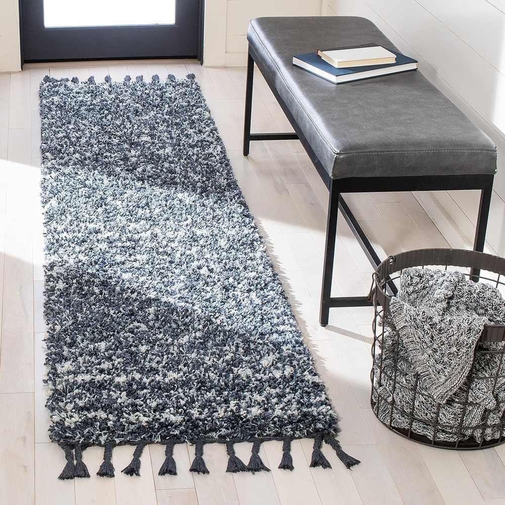 image:imageSAFAVIEH Area Rug 8x10 Pro Luxe Shag Collection Large Ivory amp Light Grey Tassel Design NonShedding amp Easy Cleaning Plush Thick Pile Ideal for Living Room Bedroom Dining Space PLX436ABlueIvory