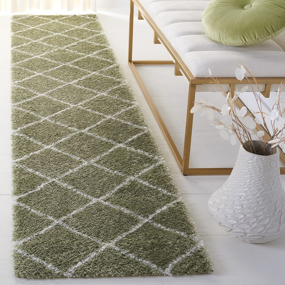 image:imageSAFAVIEH Area Rug 8x10 Tahoe Shag Collection Large Black amp White Trellis Pattern NonShedding amp Easy Cleaning Plush Thick Pile Ideal for Living Room Bedroom Dining Space THO676ZSageWhite