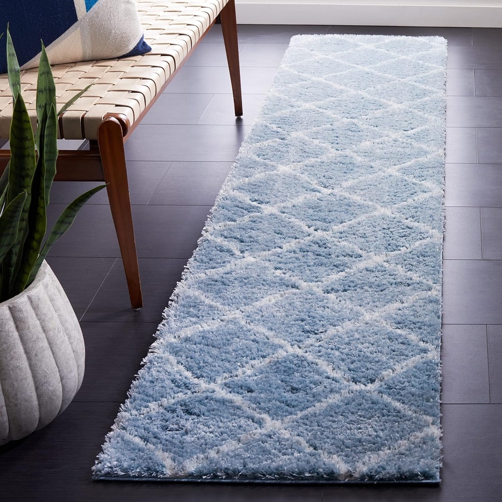image:imageSAFAVIEH Area Rug 8x10 Tahoe Shag Collection Large Black amp White Trellis Pattern NonShedding amp Easy Cleaning Plush Thick Pile Ideal for Living Room Bedroom Dining Space THO676ZBlueWhite