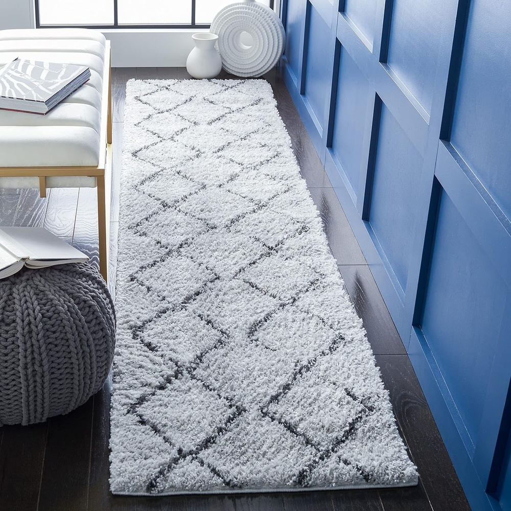 image:imageSAFAVIEH August Shag Collection Area Rug 9 x 12 Ivory amp Grey Moroccan Diamond Design NonShedding amp Easy Care 125inch Thick Ideal for High Traffic Areas in Living Room Bedroom AUG572FIvoryGrey