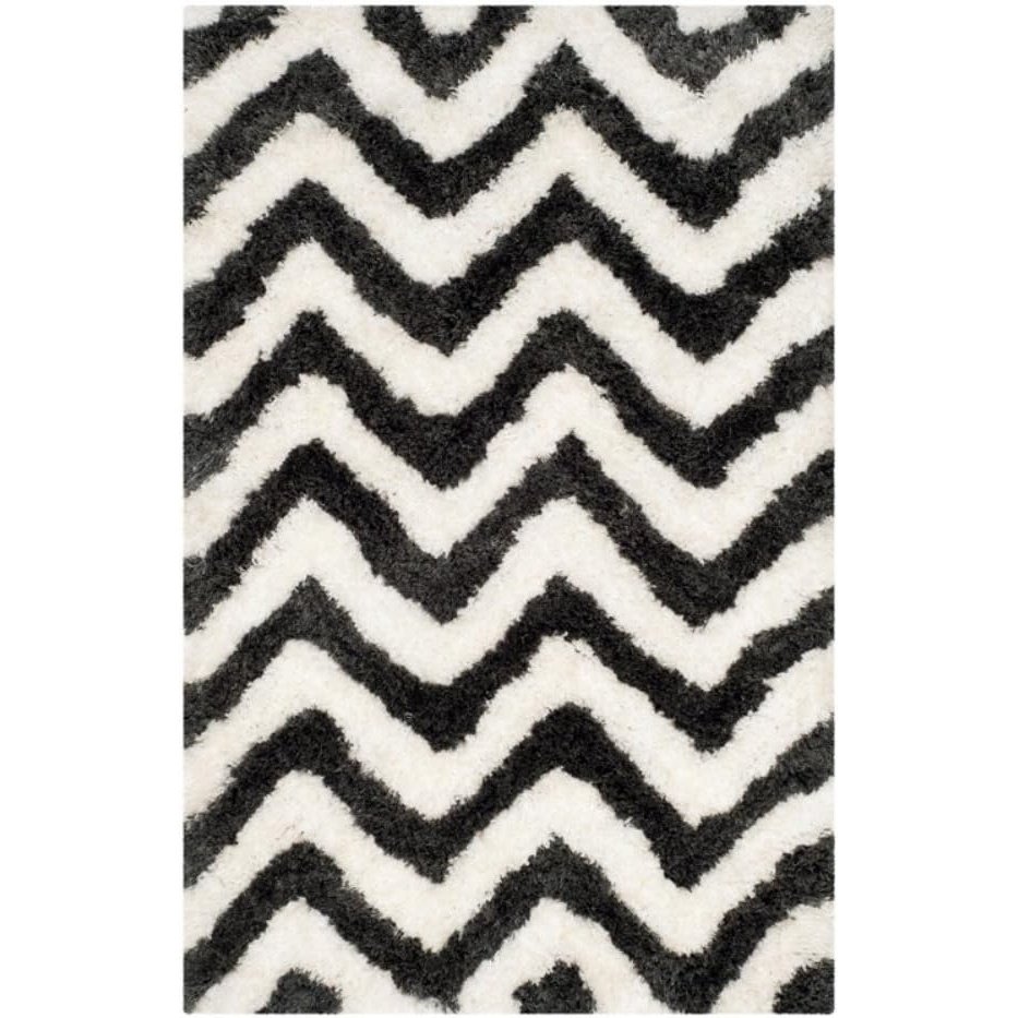 image:imageSAFAVIEH Barcelona Shag Collection Area Rug 9 x 12 Graphite amp Ivory Handmade Chevron 175inch Thick Ideal for High Traffic Areas in Living Room Bedroom BSG320DGraphiteIvory