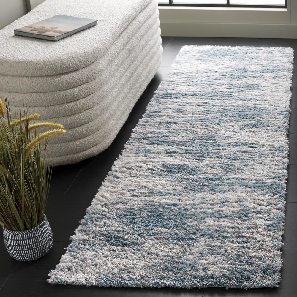 image:imageSAFAVIEH Berber Shag Collection Area Rug 9 x 12 Ivory amp Blue Abstract Design NonShedding amp Easy Care 12inch Thick Ideal for the Living Room Dining Bedroom BER586MIvoryBlue