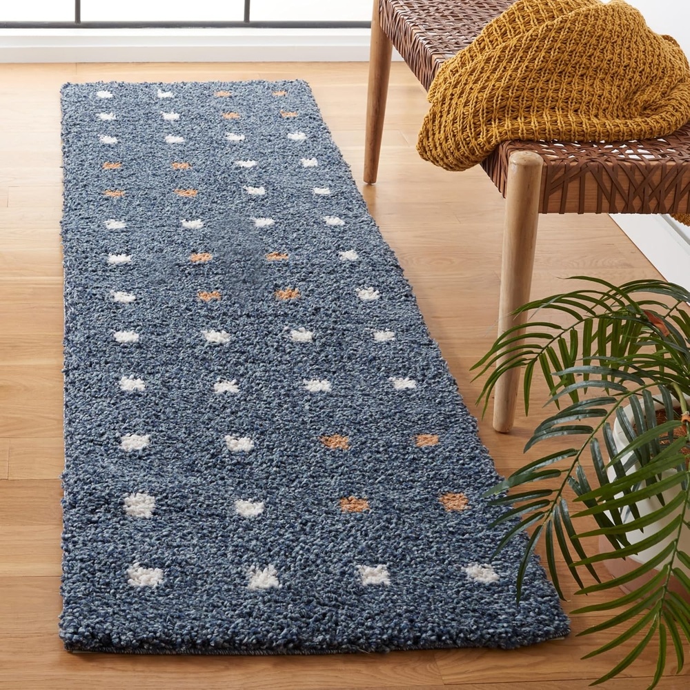 image:imageSAFAVIEH Calico Shag Collection Area Rug 9 x 12 Blue amp Ivory Polka Dot Design NonShedding amp Easy Care 16inch Thick Ideal for High Traffic Areas in Living Room Bedroom CLC102MBlueIvory