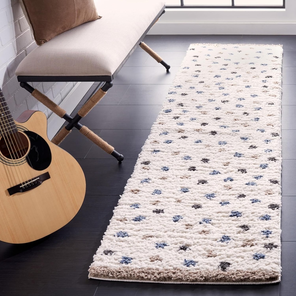 image:imageSAFAVIEH Calico Shag Collection Area Rug 9 x 12 Blue amp Ivory Polka Dot Design NonShedding amp Easy Care 16inch Thick Ideal for High Traffic Areas in Living Room Bedroom CLC102MIvoryTaupe