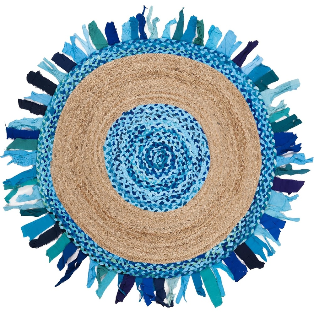 image:imageSAFAVIEH Cape Cod Collection Area Rug 6 Round Beige amp Natural Handmade Boho Fringe Jute amp Cotton Ideal for High Traffic Areas in Living Room Bedroom CAP701BTurquoiseNatural