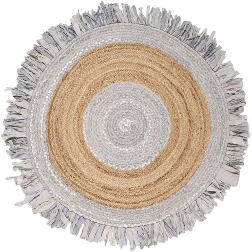 image:imageSAFAVIEH Cape Cod Collection Area Rug 6 Round Beige amp Natural Handmade Boho Fringe Jute amp Cotton Ideal for High Traffic Areas in Living Room Bedroom CAP701BLight GreyNatural