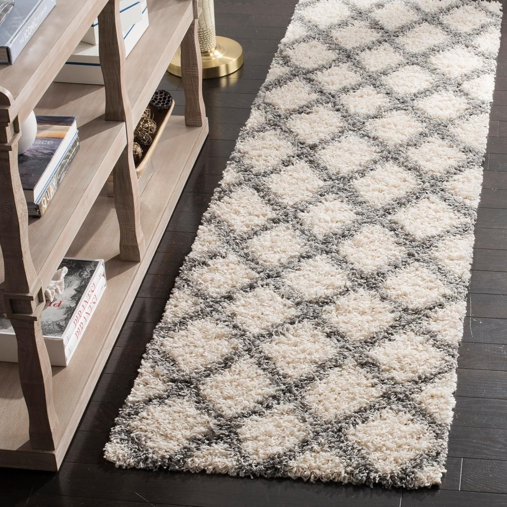 image:imageSAFAVIEH Dallas Shag Collection Area Rug 86 x 12 Dark Grey amp Ivory Trellis Design NonShedding amp Easy Care 15inch Thick Ideal for High Traffic Areas in Living Room Bedroom SGDS258AIvoryGrey