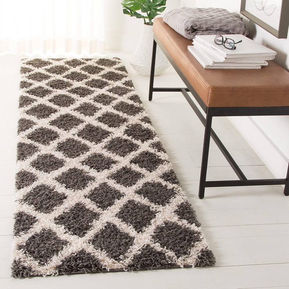 image:imageSAFAVIEH Dallas Shag Collection Area Rug 86 x 12 Dark Grey amp Ivory Trellis Design NonShedding amp Easy Care 15inch Thick Ideal for High Traffic Areas in Living Room Bedroom SGDS258ADark GreyIvory