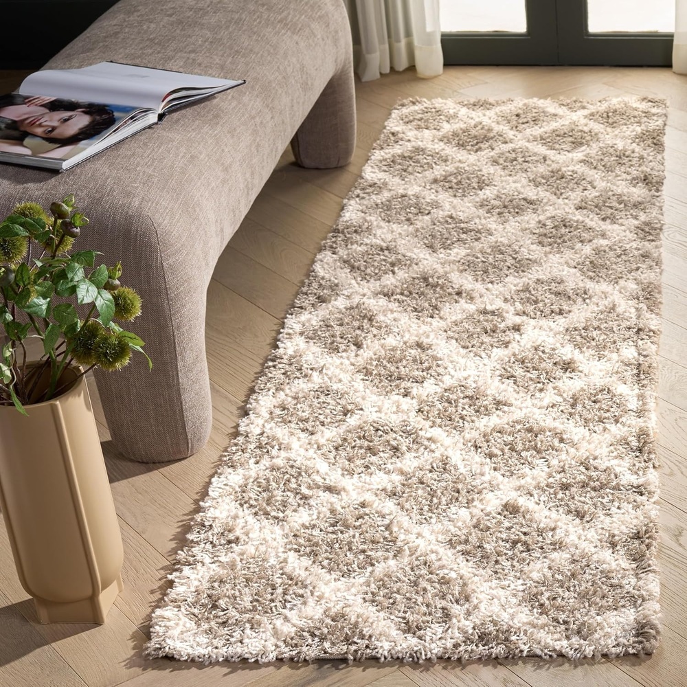 image:imageSAFAVIEH Dallas Shag Collection Area Rug 86 x 12 Dark Grey amp Ivory Trellis Design NonShedding amp Easy Care 15inch Thick Ideal for High Traffic Areas in Living Room Bedroom SGDS258ABeigeIvory