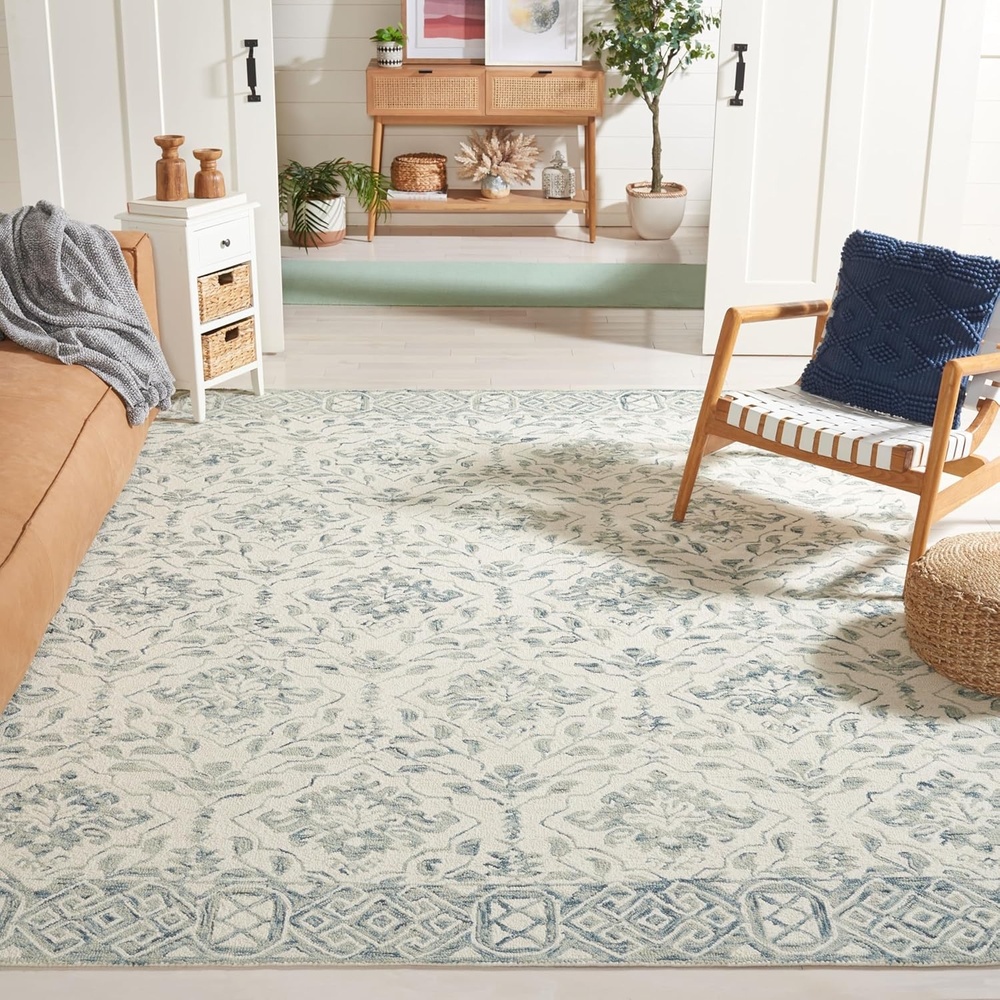 image:imageSAFAVIEH Dip Dye Collection Area Rug 9 x 12 Blue amp Ivory Handmade Wool Ideal for High Traffic Areas in Living Room Bedroom DDY901M