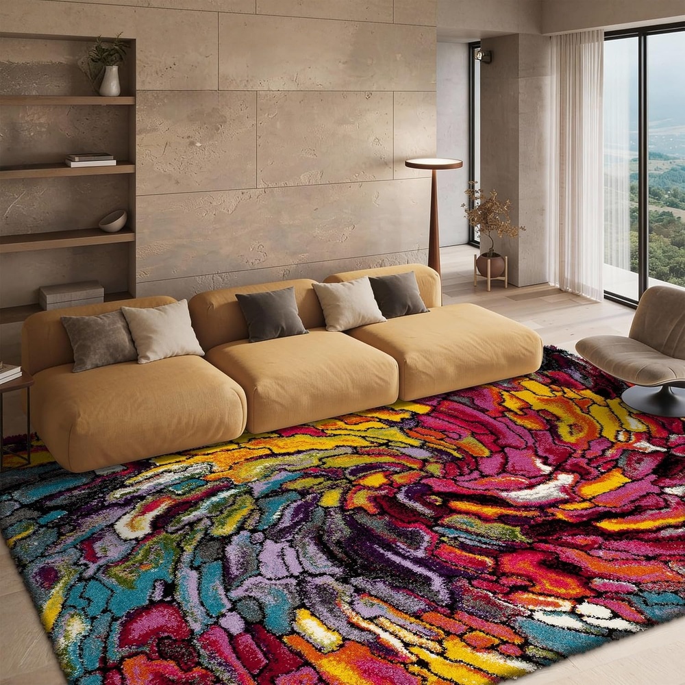 image:imageSAFAVIEH Fiesta Shag Collection Area Rug  9 x 12 Multi Abstract Rainbow Design NonShedding amp Easy Care 05inch Thick Ideal for High Traffic Areas in Living Room Bedroom FSG373M